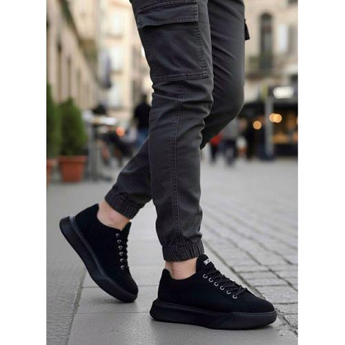 BA0161 Bağcıklı Erkek Yüksek Taban Siyah Spor Ayakkabı