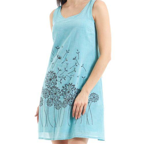 Şile Bezi Buz Mavi Pamuk Desenli Elbise