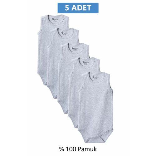 Gri Askılı Body Zıbın 2-7 YAŞ Çocuklar İçin (5 ADET) Alttan Çıtçıtlı Özel Gereksinimli