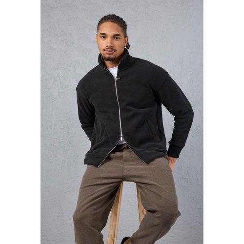 Ron Selanik Örme İçi Peluş Çift Fermuarlı Dik Yaka Erkek Hırka Sweatshirt  - Siyah