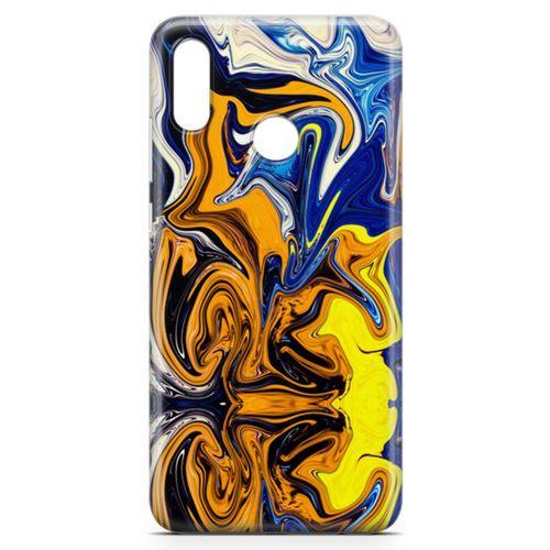 Huawei Y7 Prime 2019 Kılıf Mavi Turuncu Mermer Arka Kapak Koruma Desenli Full Koruyucu