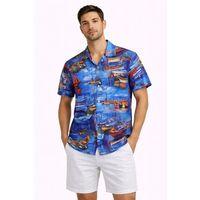 Erkek Marin Desenli Kısa Kol Gömlek Yazlık Rahat Kalıp Dijital Baskılı - Desenli