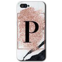 Potkal Hediye Fabrikası Realme C2 Kılıf HD Desen Baskılı Arka Kapak - Pembe Mermer Desenli P Harfi