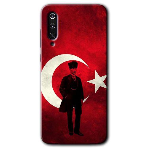 Xiaomi Mi 9 Kılıf Baskılı Kapak - Atatürk Bayrak + 5D Tam Kaplayan Cam