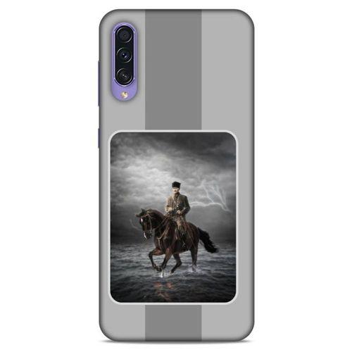 Samsung Galaxy A50s Kılıf Atatürk (39) Liquid Crystal Kılıf Gri Şerit
