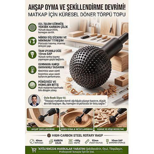 Matkap İçin Ahşap Törpü Topu 40mm Ahşap Oyma ve Şekillendirme Freze Ucu 10mm Sap Karbon Çelik Küresel Döner Törpü 723534