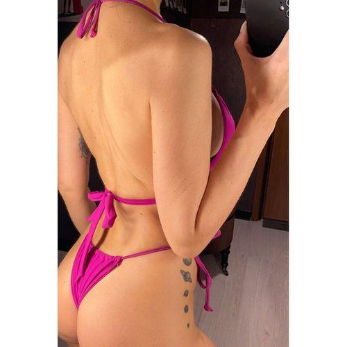 Kadın Fuşya Yandan Bağlamalı Tangalı Üçgen Bikini Mayo Takımı