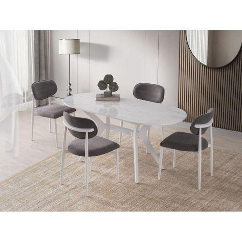 Star Polo Beyaz Mermer Mutfak Masa Sandalye Takımı 82x138