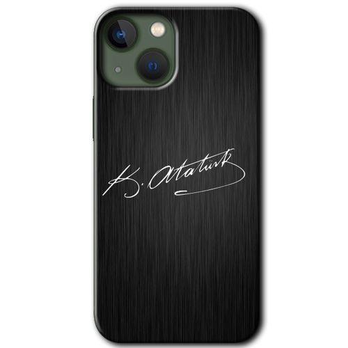 iPhone 13 Kılıf HD Desen Baskılı Arka Kapak + Mat Kobra Cam - İmza Atatürk