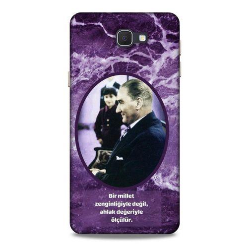 Samsung Galaxy J7 Prime Kılıf Atatürk (10) Full Koruma Kılıfı Mor