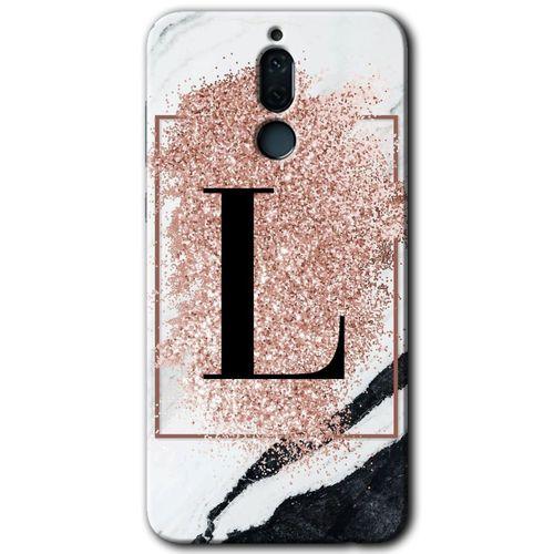 Huawei Mate 10 Lite Kılıf HD Desen Baskılı Arka Kapak - Pembe Mermer Desenli L Harfi + Kırılmaz Cam