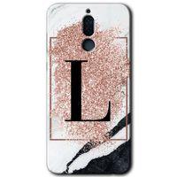 Huawei Mate 10 Lite Kılıf HD Desen Baskılı Arka Kapak - Pembe Mermer Desenli L Harfi + Kırılmaz Cam