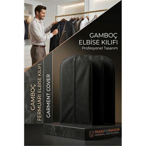3'lü Set Gamboç Elbise Kılıfı, Fermuarlı Takım Elbise Saklama Kılıfı, Siyah, Nefes Alabilen Tela, 63x100 cm 718363 718363