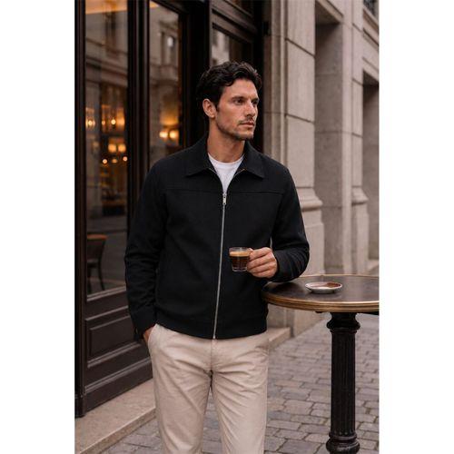 Harrison Relaxed Fit Kaşe Fermuarlı Erkek Ceket - Siyah