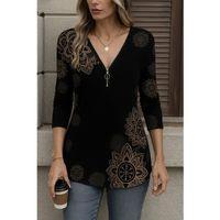 Kadın Uzun Kollu önden Fermuarlı Desenli Süprem Bluz