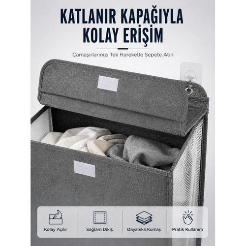 Kapaklı Duvar Tipi Kirli Çamaşır Sepeti Yer Tasarrufu Sağlayan