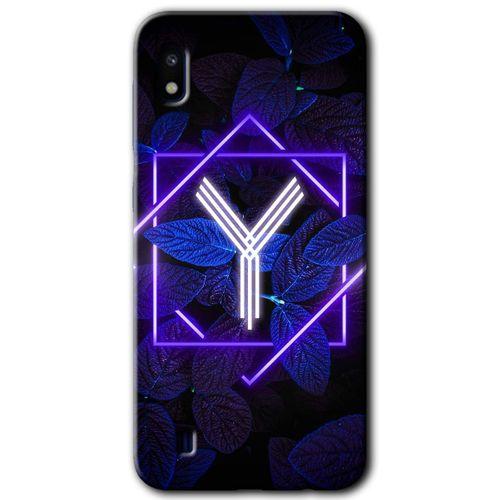 MRCİLETİSİM Samsung Galaxy A10 Kılıf HD Desen Baskılı Arka Kapak + Temperli Cam - Dark Neon Yaprak Y Harfi