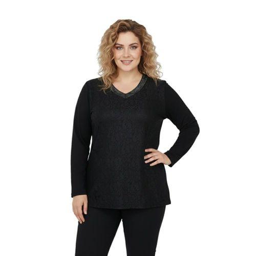 Kadın Siyah V Yaka Taşlı Bluz BGL-ST05149