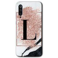 Xiaomi Mi 9 SE Kılıf HD Desen Baskılı Arka Kapak - Pembe Mermer Desenli L Harfi