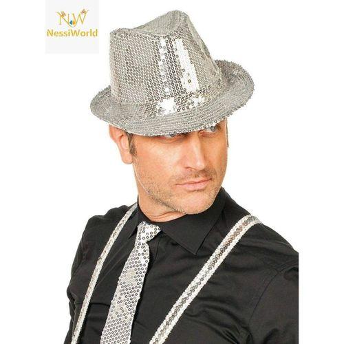Disko Star Gümüş Payetli Fötr Şapka Yetişkin Boy