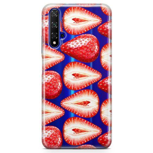 Honor View 20 Kılıf Çilek Aşkı Arka Kapak Koruma Desenli Full Koruyucu