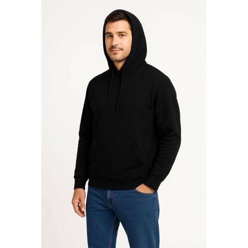 Erkek Üç İplik Kapüşonlu Kanguru Cepli SweatShirt Hoodie - Siyah