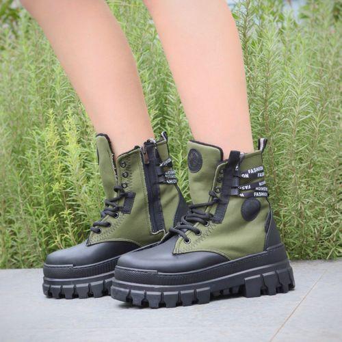 Ciera Siyah Cilt Haki Yeşil Detaylı Bot