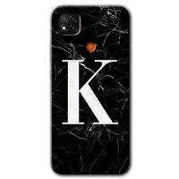 Xiaomi Redmi 9c Kılıf Baskılı Arka Kapak - Siyah Mermer Desenli K Harfi +Tam Ekran Koruyucu