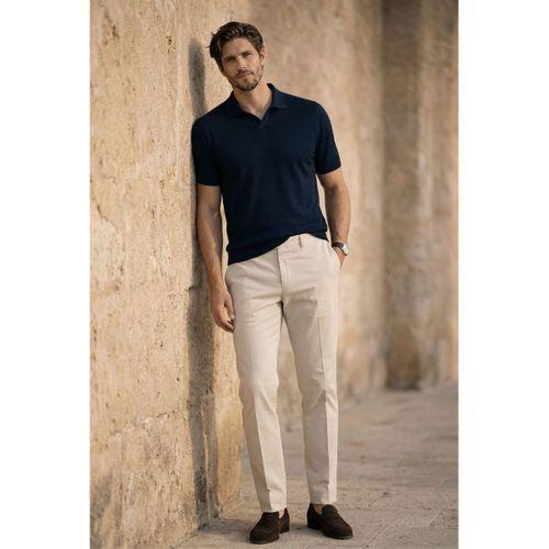 Dawson Polo V Yaka Düğmesiz Kısa Kollu İnce Triko Erkek T-Shirt - Lacivert