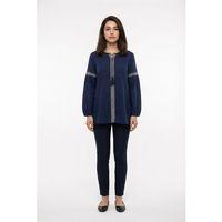 Uzun Kol Dicle Bağcıklı V Yaka Yazlık Şile Bezi Tunik Lacivert Lcvt