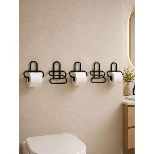 Delmeden Monte Tuvalet Kağıdı Askısı Siyah Metal Yapışkanlı Banyo Kağıtlığı 5’li Set