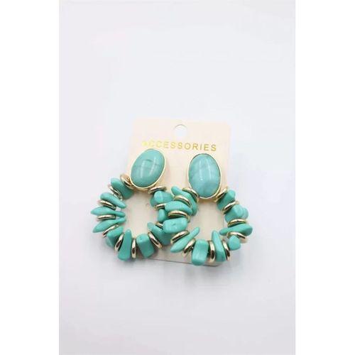 Taşlı Halkalı Küpe - Turkuaz