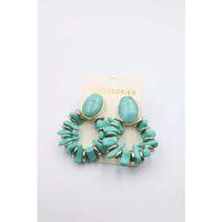 Taşlı Halkalı Küpe - Turkuaz