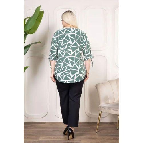 Desenli Püsküllü Viskon Bluz Bebe Yaka Kısa Kollu Big Size Rahat Kesim - Desenli