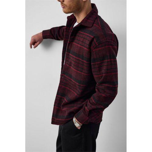 Brandon Relaxed Fit Pamuklu Geniş Çizgili Oduncu Erkek Gömlek - Bordo