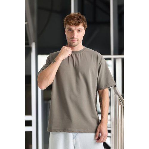 İki İplik Kumaş Pamuklu Bisiklet Yaka Basic Oversize Erkek T-Shirt - Kapari