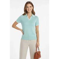 Triko Kumaş Yakalı Düğmesiz Açık Yaka Fitilli Kısa Kollu Regular Fit Tişört T-shirt - Mint Yeşili