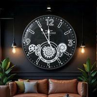 Çarklı Duvar Saati Gümüş Detaylı 59 Cm