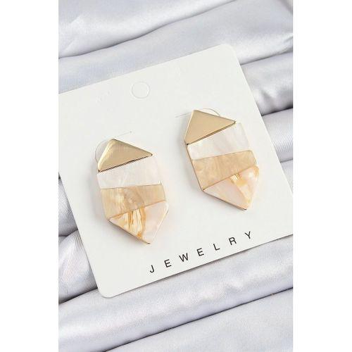 Pirinç Mermer Desenli Vintage Geometrik Model Gold Renk Kadın Küpe