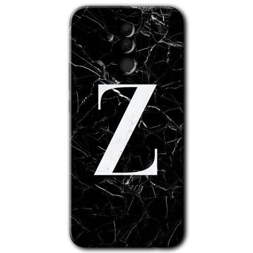 MRCİLETİSİM Huawei Mate 20 Lite Kılıf HD Desen Baskılı Arka Kapak + Temperli Cam - Siyah Mermer Desenli Z Harfi