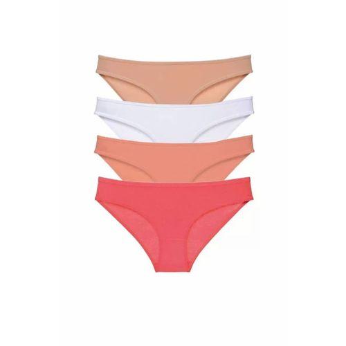 4 adet Süper Eko Set Likralı Kadın Slip Külot Ten Beyaz Pudra Fuşya