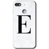 Potkal Hediye Fabrikası General Mobile GM 8 Go HD Baskılı Kılıf + 9D Tam Ekran Koruyucu - Beyaz Mermer Desenli E Harfi