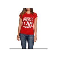 Nobody Baskılı Dar Kesim Kadın Kırmızı t-shirt