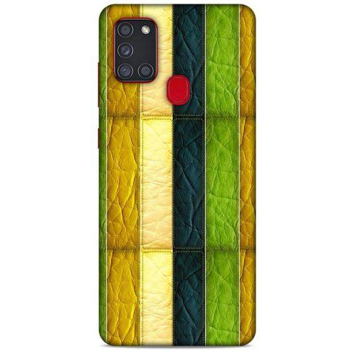 Samsung Galaxy A21s Kılıf Patchwork (37) Silicone Cover Sarı Lacivert