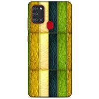 Samsung Galaxy A21s Kılıf Patchwork (37) Silicone Cover Sarı Lacivert
