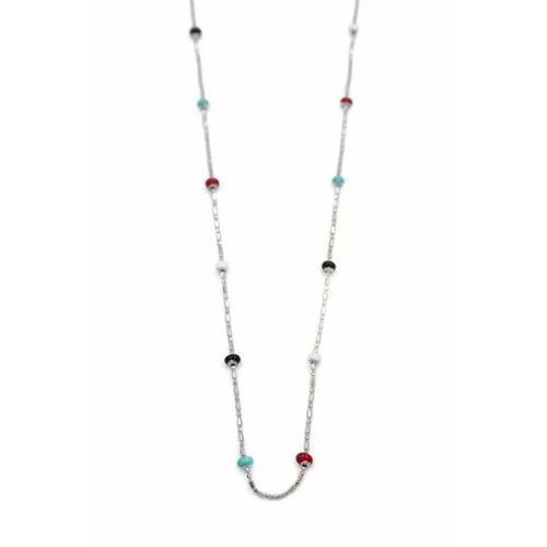 Renkli Boncuklu Zincir Kolye - Gümüş