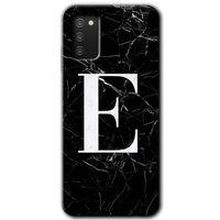 Galaxy A03s Kılıf HD Desen Baskılı Arka Kapak - Siyah Mermer Desenli E Harfi + Kırılmaz Cam