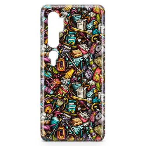 Xiaomi Mi Note 10 Pro Kılıf Temizlik Malzemeleri Doodle Arka Kapak Koruma Desenli Full Koruyucu
