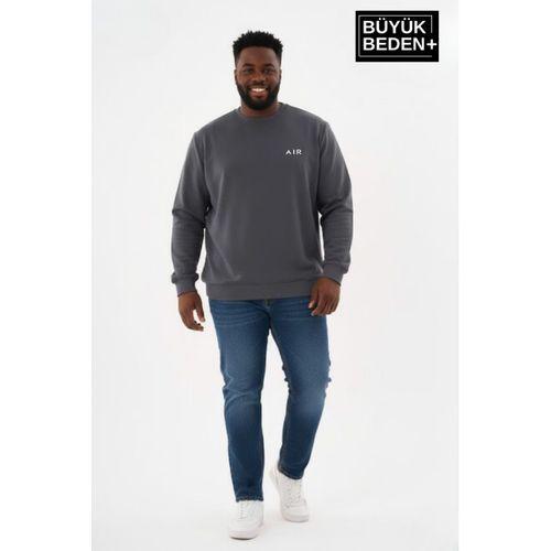 Erkek Büyük Beden AR Baskılı Yaka Kollar Etek Ribana Bisilet Yaka Sweatshirt SPR26BSW956-1