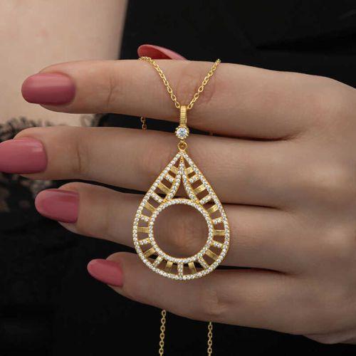 Lucky Life 925 Ayar Gumuss Gold Kaplama Damla Çeyrek Takılabilen Kadın Kolye